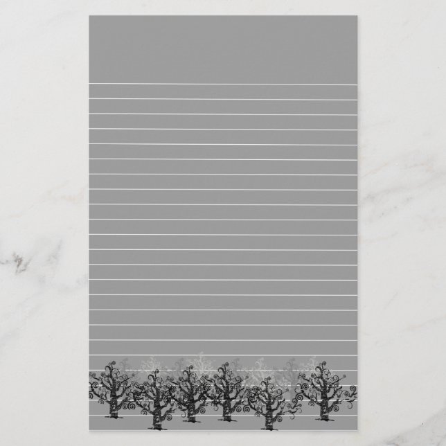 Papeterie Gris rayé avec la frontière des arbres morts (Devant)