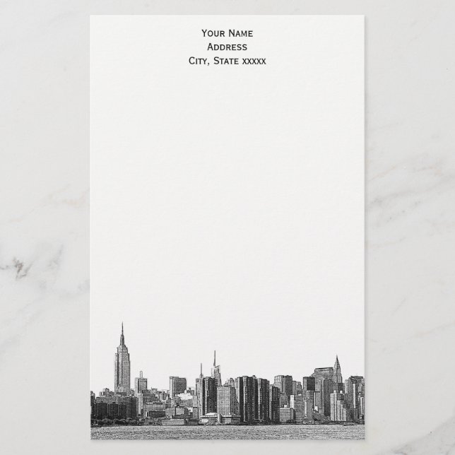 Papeterie Grise Noire Skyline Etch 01 NYC (Devant)