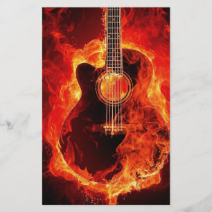 Papeterie Guitare en feu, musique aux flammes orange groupe 