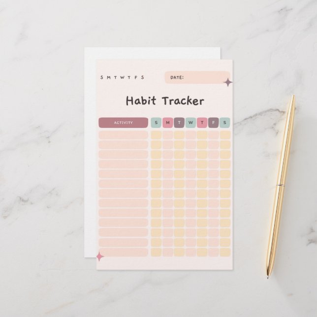 Papeterie Habit Tracker Daily Checklist for Activities (Devant/Arrière en situation)