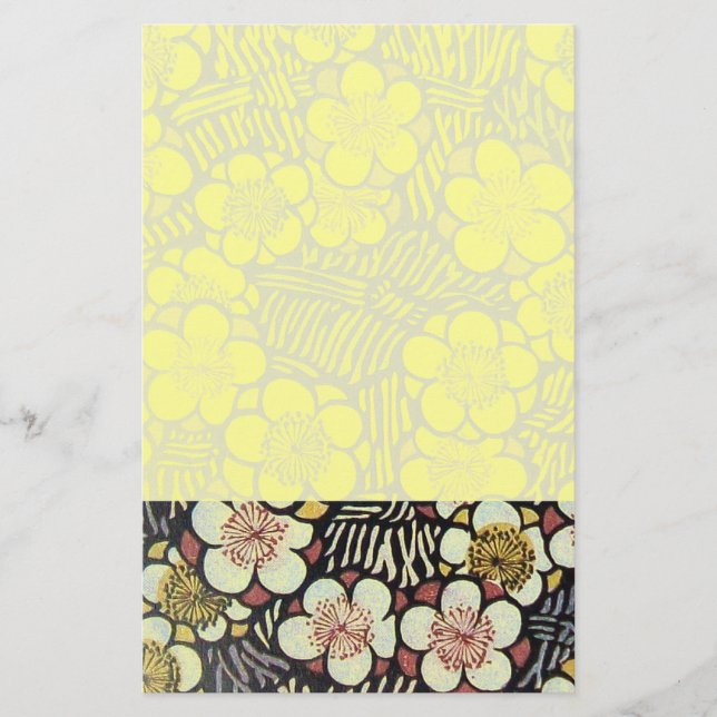 PAPETERIE HAIKU/ NOIR BLANC ROSE JAUNE FLEURS DE PRINTEMPS (Devant)