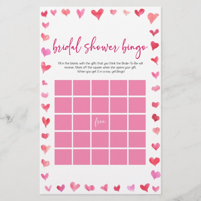 Papeterie Hearts Bridal Shower Bingo Bridal Shower Game  (Devant)