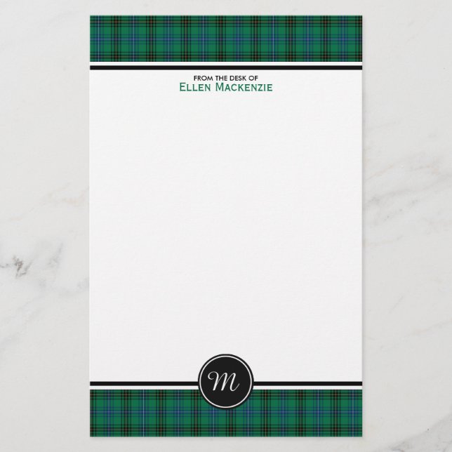 Papeterie Henderson Clan Tartan Monogramme vert et bleu (Devant)