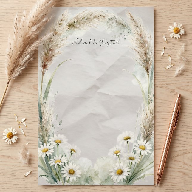Papeterie Herbe de Pampas et marguerite blanche botanique à  (Créateur téléchargé)