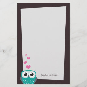 Papeterie Hibou et papier de note de coeurs d'amour