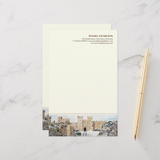 Papeterie Hiver au papier à en-tête illustré du château de W (Devant/Arrière en situation)