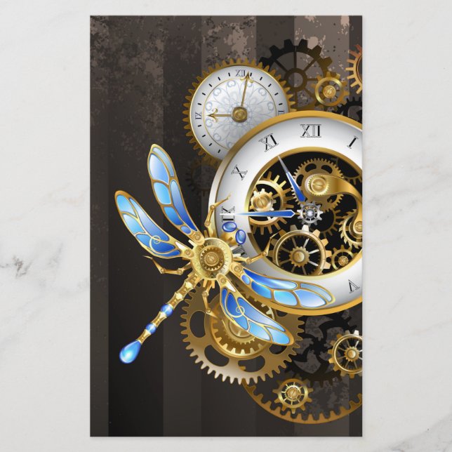 Papeterie Horloge à vapeur avec libellule mécanique (Devant)
