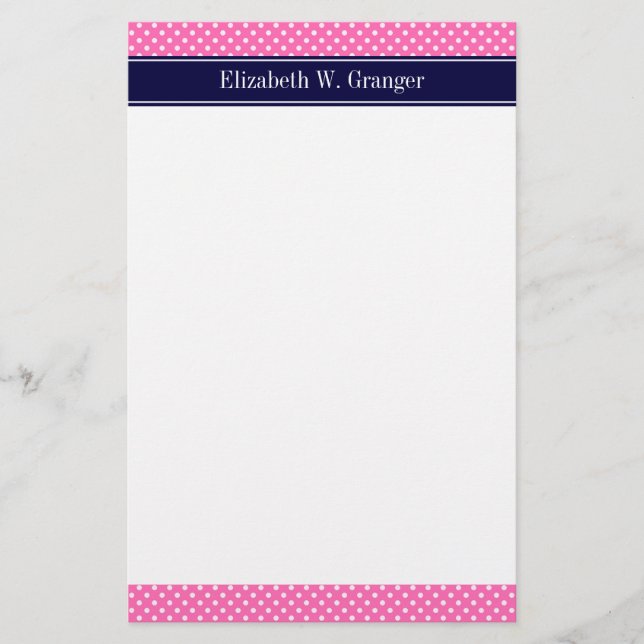 Papeterie Hot Pink #2 Wht Polka Dots Navy Blue Name monogram (Devant)