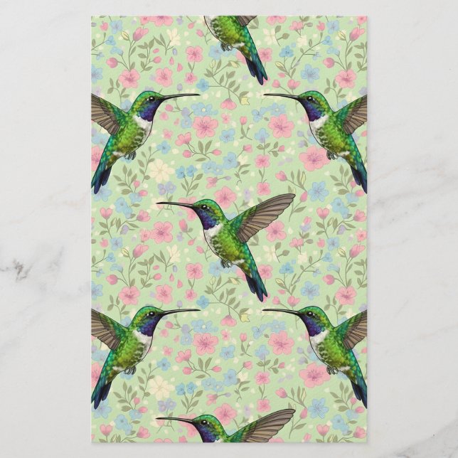 Papeterie Hummingbirds on a floral background (Devant)