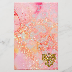 Papeterie HYPER VALENTINE / COEUR CELTIQUE OR ÉCLAIRAGE rose