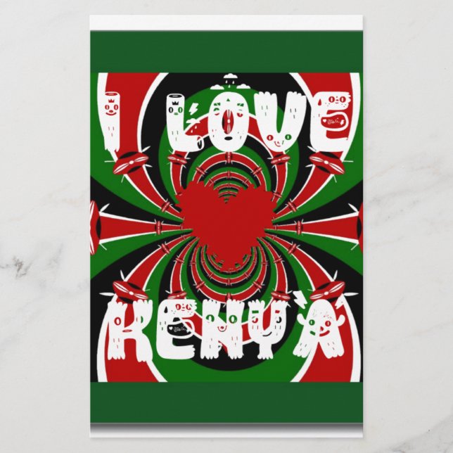 Papeterie I Love Heart Kenya : Dynamic Flag Art (Devant)