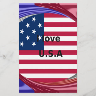 Papeterie I Love U.S.A. Swirl : Patriotic Heart Art Imprimer