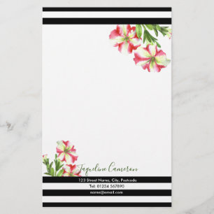 Papeterie Illustration du Pétunias rose et blanc d'aquarell
