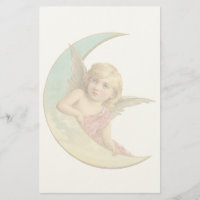 Image vintage - Angel assis sur une lune de croiss