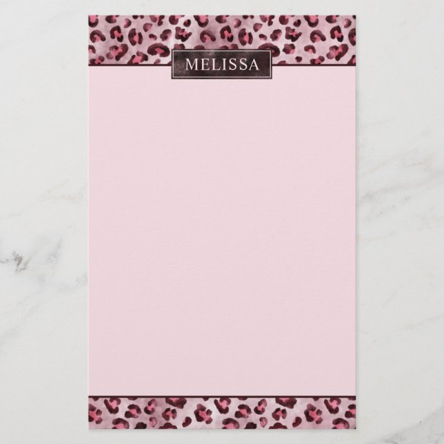 Papeterie Impression d'animal Léopard Rose avec Faux Feuille (Devant)