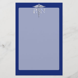 Papeterie Infirmière inscrite RN Silver Caduceus sur le bleu