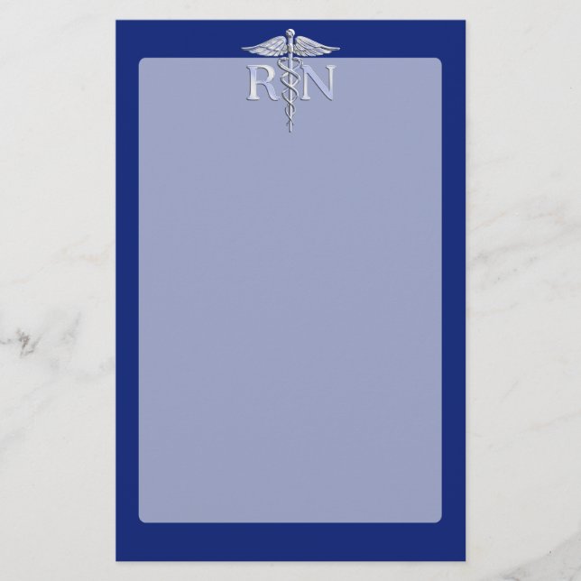 Papeterie Infirmière inscrite RN Silver Caduceus sur le bleu (Devant)