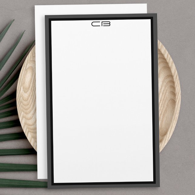 Papeterie Initiales de monogramme personnalisées bordure noi (Personalized Monogram Initials Black Gray Border Stationery)