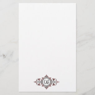 Papeterie Initiales de monogramme rose gris ornementé flouri