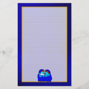 Papeterie Inséparables bleus sur papier à lettres bleu fin