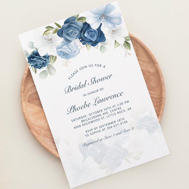 Papeterie Invitation à la douche nuptiale Dusty Blue Floral (Dusty Blue Floral Bridal Shower Invitation Stationery)