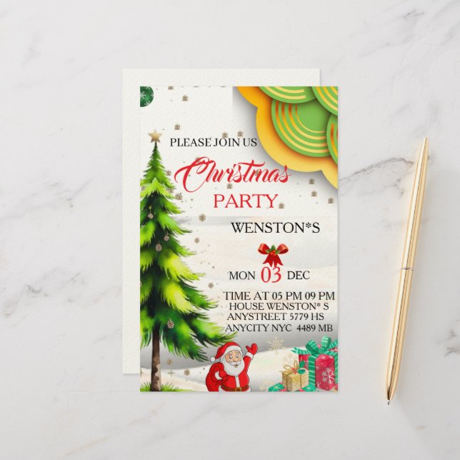 Papeterie Invitation de fête de Noël modifiable, imprimable  (Devant/Arrière en situation)