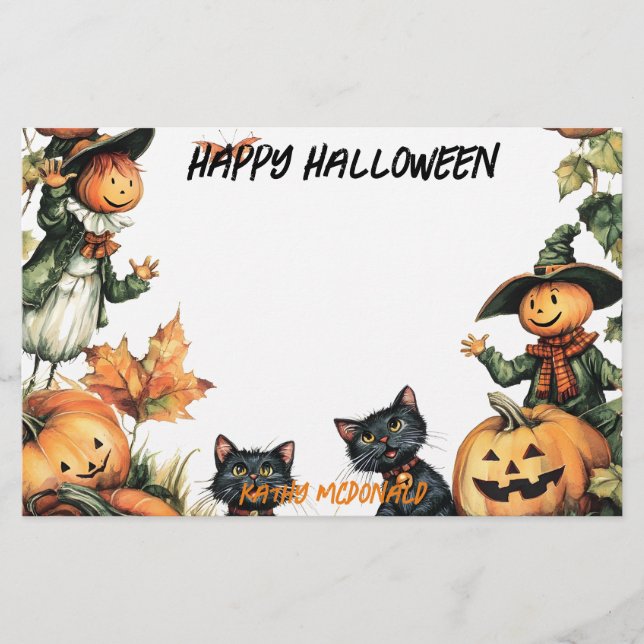 Papeterie Jack-o'-lantern, Chats noirs et Écarce (Devant)
