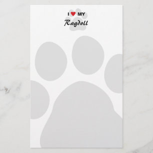 Papeterie J'aime (coeur) mon chat Pawprint de Ragdoll