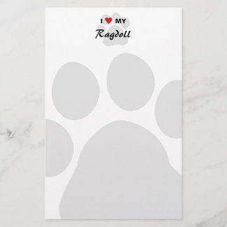 Papeterie J'aime (coeur) mon chat Pawprint de Ragdoll