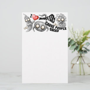 Papeterie J'aime les monstres parce que les gens aiment les 