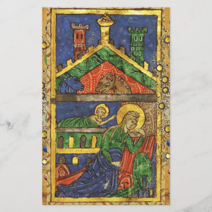 PAPETERIE JAUNE D'OR FLORALE, NATIVITÉ PARCHEMENT DE NOËL