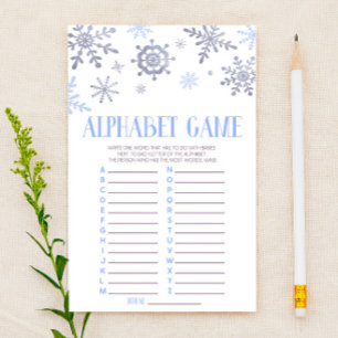 Papeterie Jeu de Baby Shower Alphabet Flocon de Neige Bleu