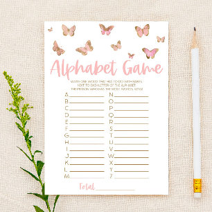 Papeterie Jeu de Baby shower Alphabet Papillon rose