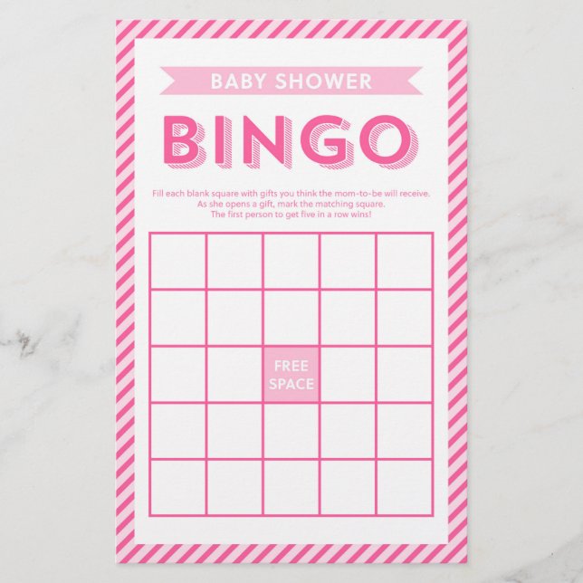 Papeterie Jeu de Baby shower de Bingo moderne rose (Devant)