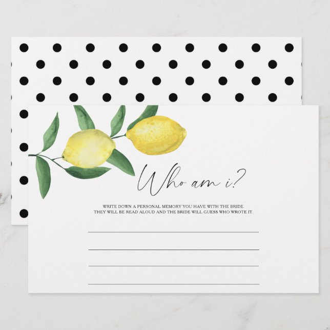 Papeterie Jeu de baby shower de mariage Citron - Qui suis-je (Devant / Derrière)