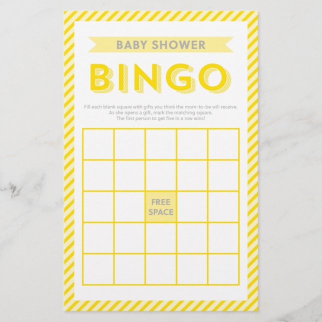Papeterie Jeu de Bingo Baby shower moderne Jaune (Devant)