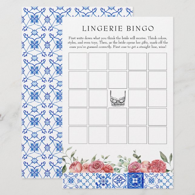 Papeterie Jeu Floral Méditerranéen Rose Lingerie Bingo (Devant / Derrière)