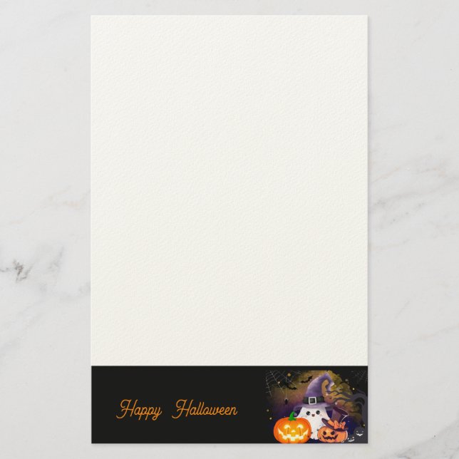 Papeterie Joli fantôme d'Halloween avec chapeau de sorcière  (Devant)