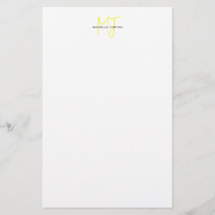 Papeterie Joli Monogramme Jaune Blanc Moderne Minimaliste