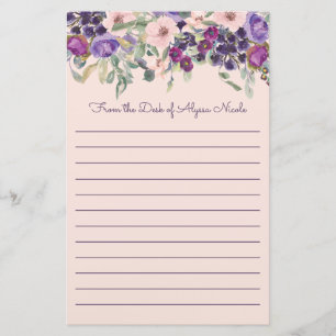 Papeterie Joli rose poudré floral violet blanc ligné