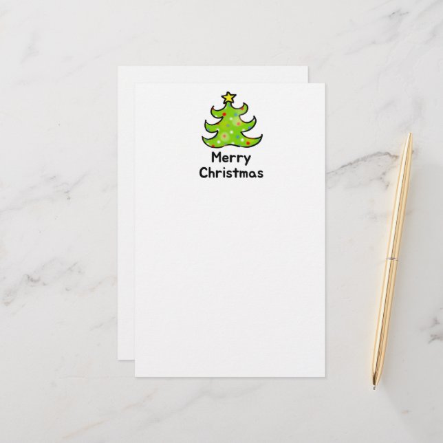 Papeterie Joyeux Noël Dessin d'Arbre Fantaisiste (Devant/Arrière en situation)
