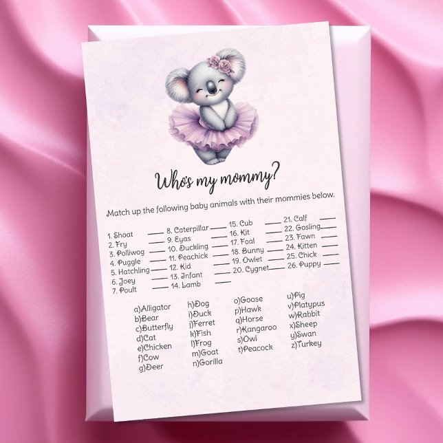 Papeterie Koala Who's My Mommy Baby shower Game Card (Créateur téléchargé)