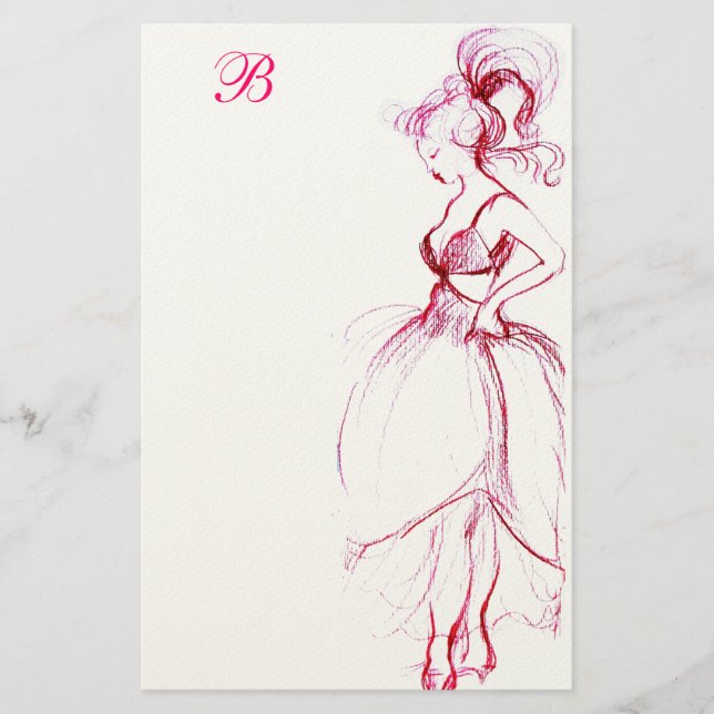 PAPETERIE LA BEAUTÉ EN ROBE ROSE MONOGRAMMÉE (Devant)