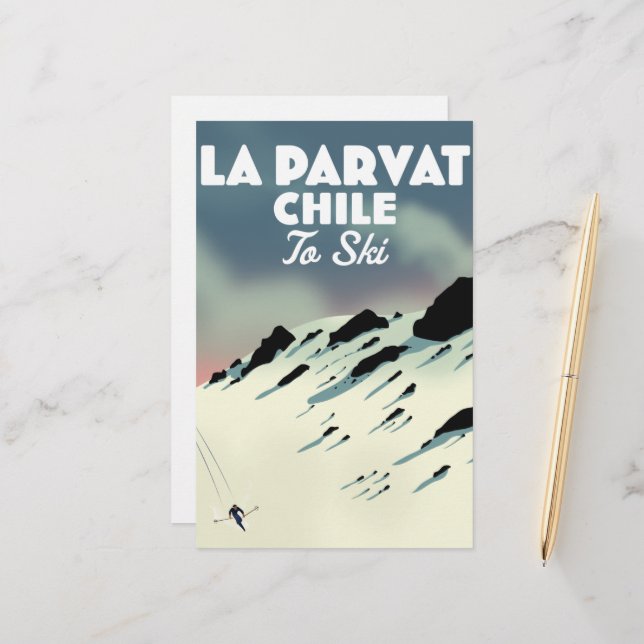 Papeterie La Parvat Chili art de ski rétro. (Devant/Arrière en situation)