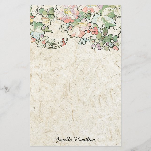 Papeterie La rose trémière de Nouveau Mucha d'art fleurit la (Devant)