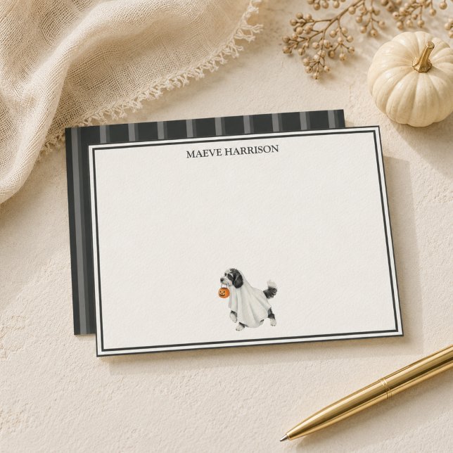 Papeterie Labradoodle Halloween à rayures charbon chic (Preppy Charcoal Stripe Halloween Labradoodle Stationery)