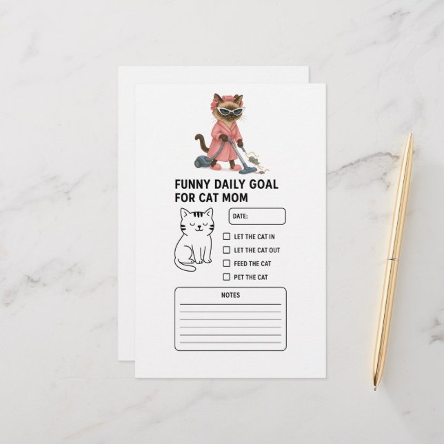 Papeterie Le chat nettoie la maison Objectif quotidien pour  (Devant/Arrière en situation)
