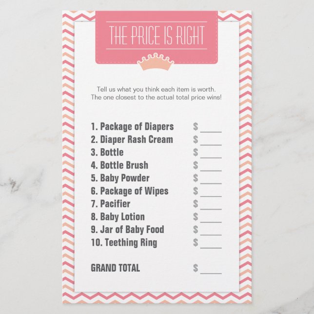 Papeterie Le petit prix de princesse baby shower est exact (Devant)