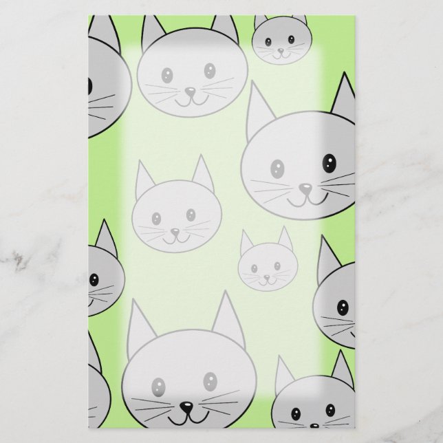 Papeterie Les chats Motifs en vert et gris. (Devant)