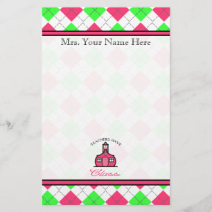 Papeterie Les enseignants ont cours - Jacquard rose et vert